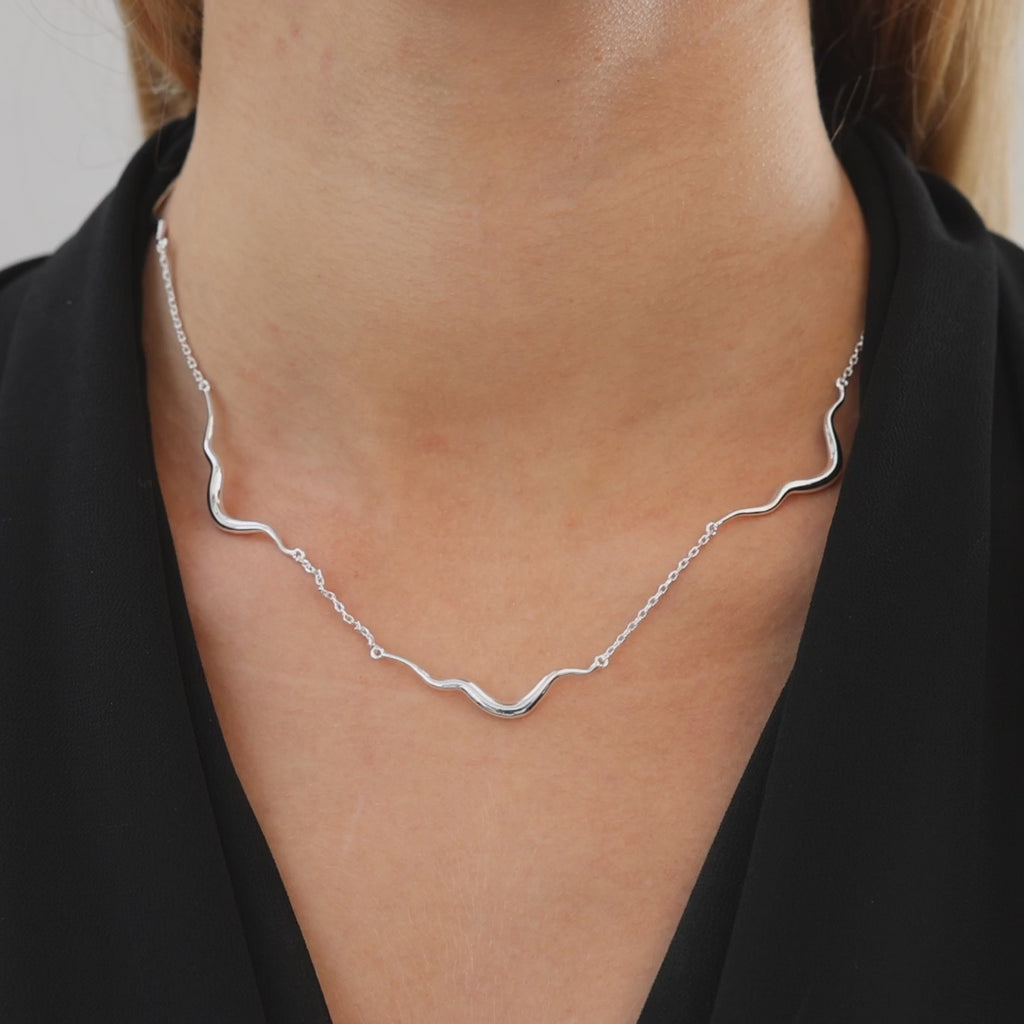 Ripple Necklace, 925S Sterling silver plated, 45 CM + 5 Cm extender