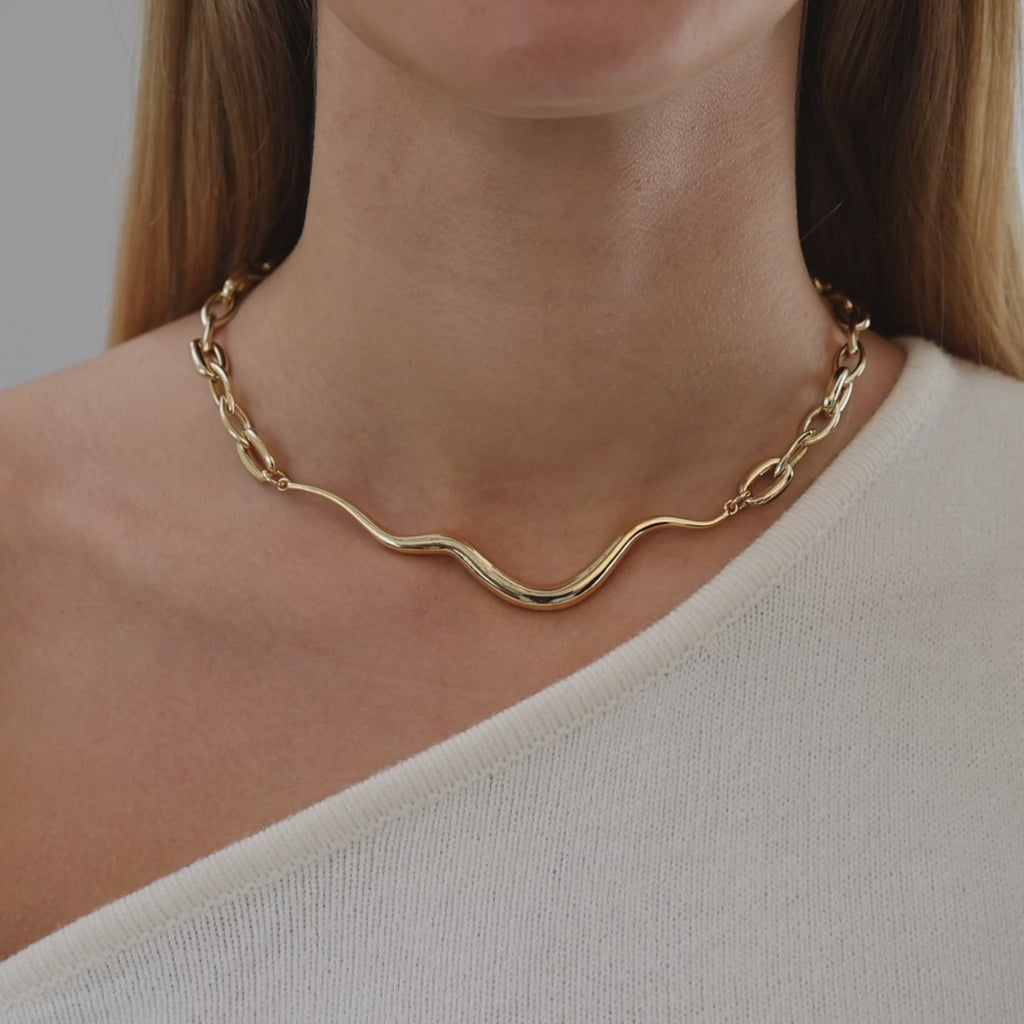 Ripple Statement Necklace, 18K Goldplated