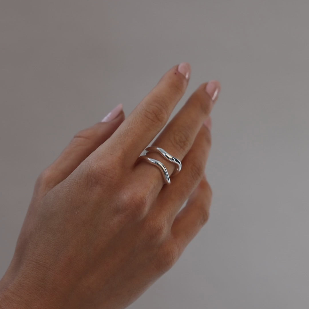 Ripple Double Ring, 925S Sterling silver plated